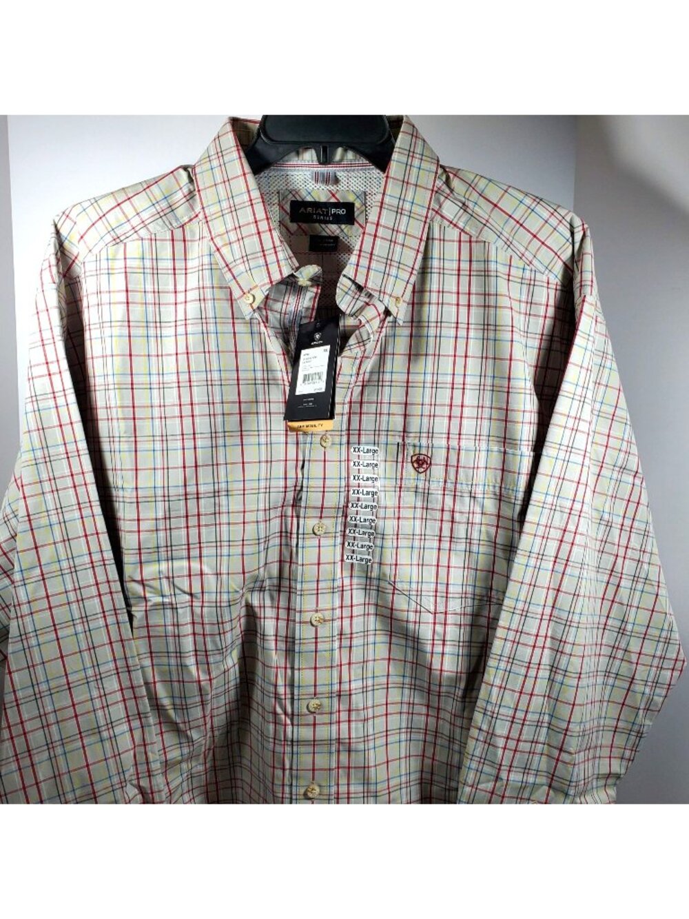 Ariat Pro Series Mens XXLarge Plaid Long Sleeve Button Shirt Tan XXL 2XL